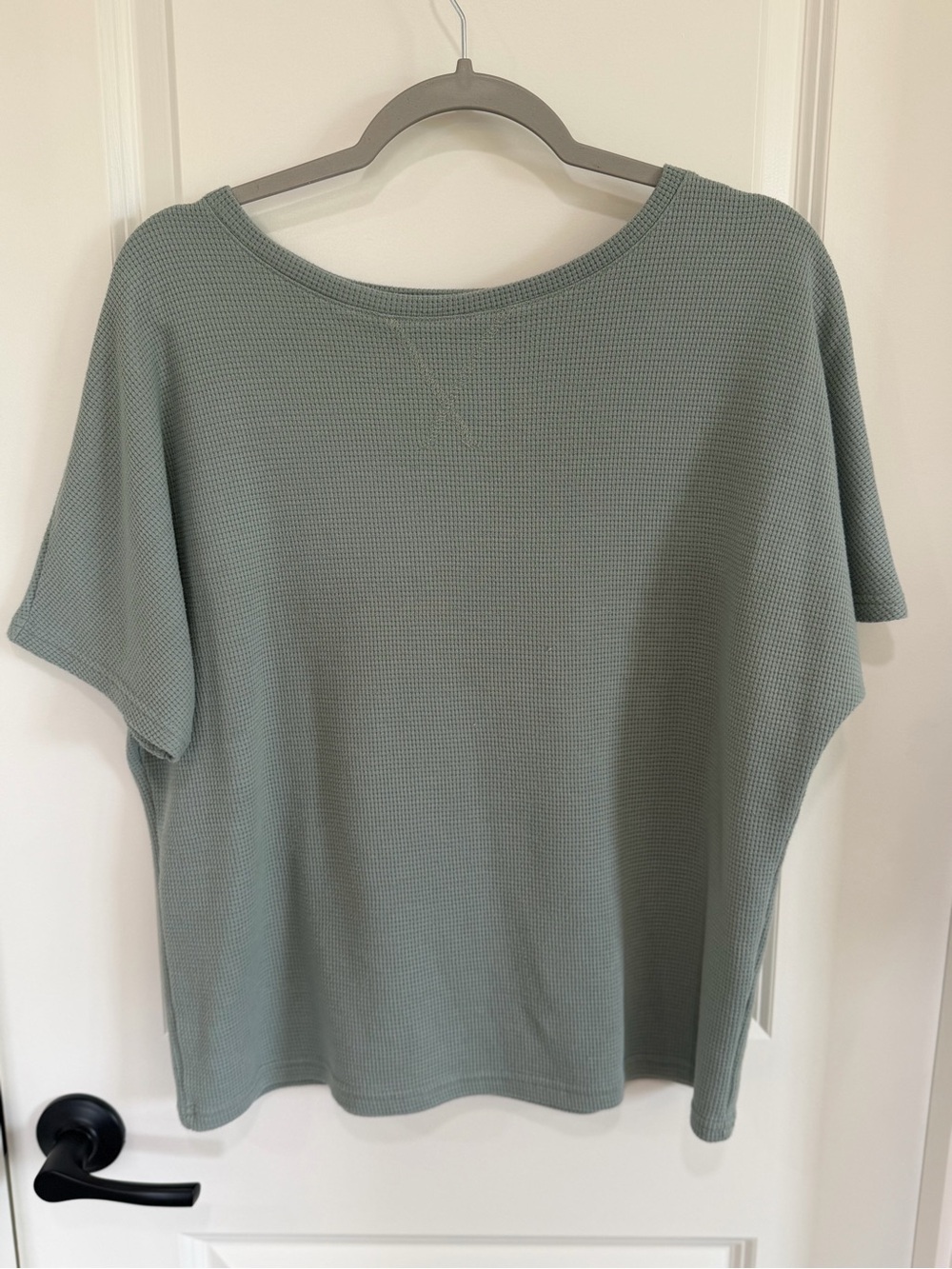 Relaxed Waffle Knit Short-Sleeve Top - Sage Green